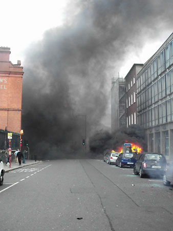 Click on image to see full-sized version Burning Car in Nassau Street