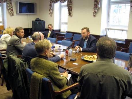 Click on image to see full-sized version McCarrt Briefs Finnish Journalists
