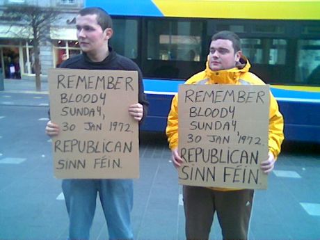 Two of the fourteen on the picket line .