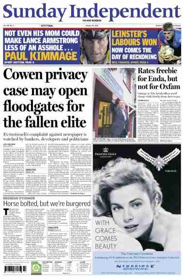 Sunday Independent 20 January 2013 - no Mention of embarrassing columnist Eoghan Harris