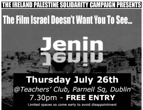 Click on image to see full-sized version Solidarity with Mohammad Bakri - Jenin Jenin screening