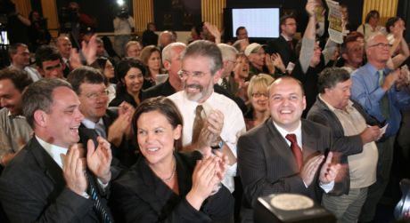 SinnFin and People Before Profit celebrate with others.