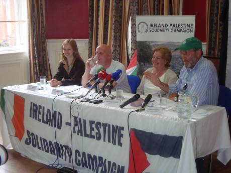 Click on image to see full-sized version L-R: Frea Hughes (IPSC), Derek Graham, Mairead Maguire & Denis Halliday