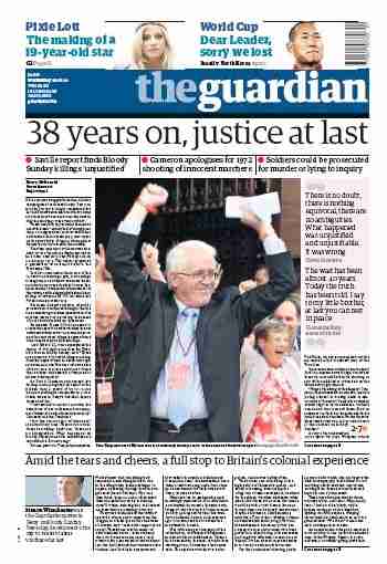 Click on image to see full-sized version 38 years on, Justice at last - Guardian front page