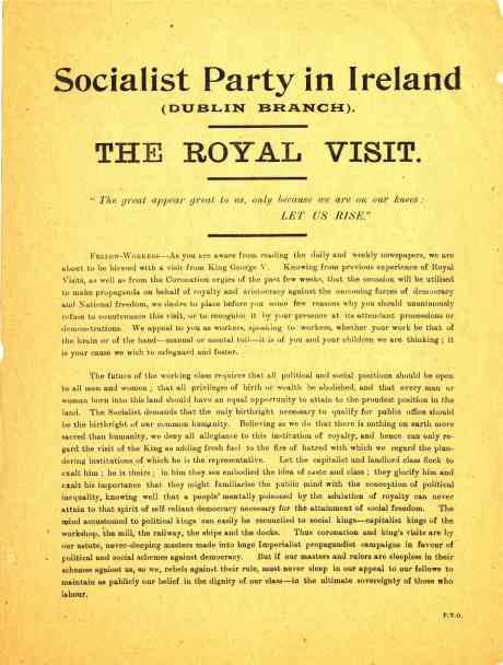 Click on image to see full-sized version Leaflet circulated by Connolly before last Royal Visit 1911