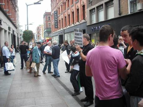 Click on image to see full-sized version The protest outside